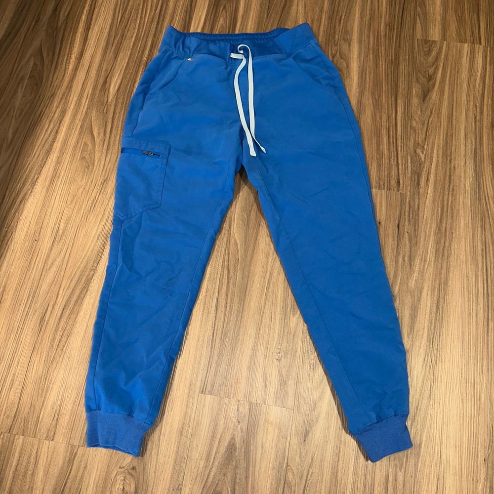 FIGS Zamora Technical Collection Scrub Pants Jogger Style Drawstring Blue Size S